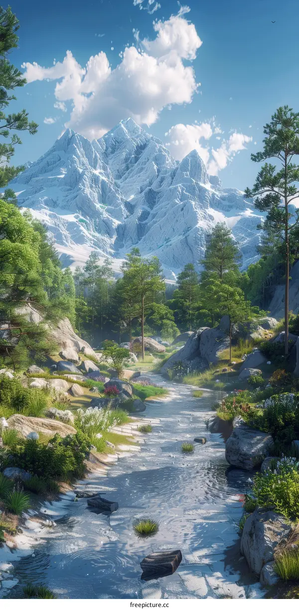 Majestic Snow-Capped Mountain Landscape with River