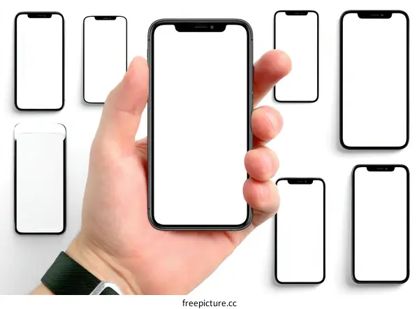 Hand Holding Various Smartphone Mockups