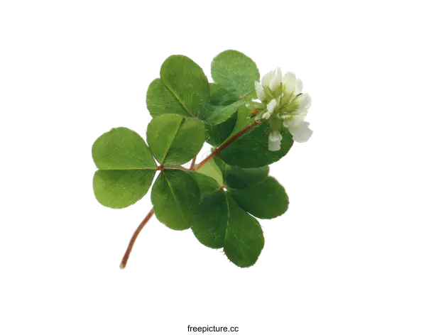 [Transparent Background PNG]Lucky Clover with White Flowers on White Background