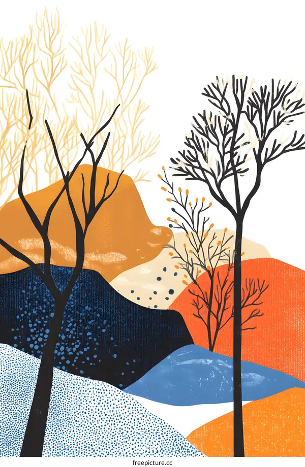 Abstract Landscape Painting with Trees and Mountains