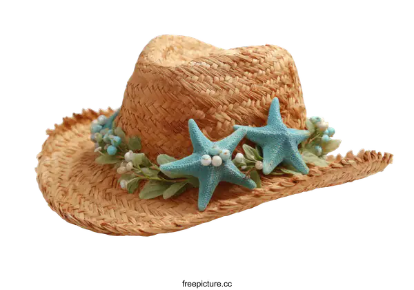 [Transparent Background PNG]Summer Straw Hat Decorated with Sea Stars
