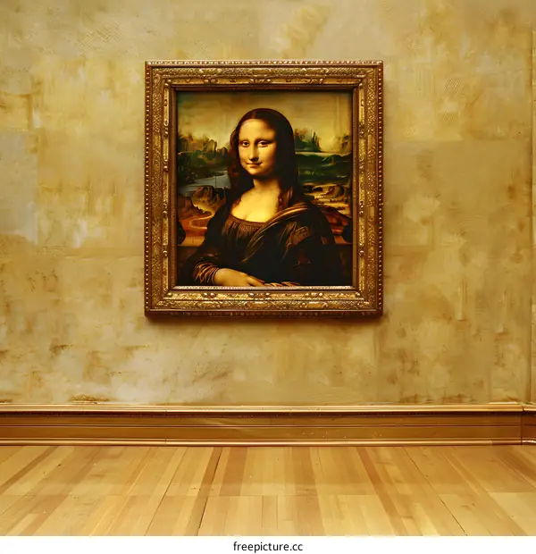 Mona Lisa Painting In Golden Frame On Wall