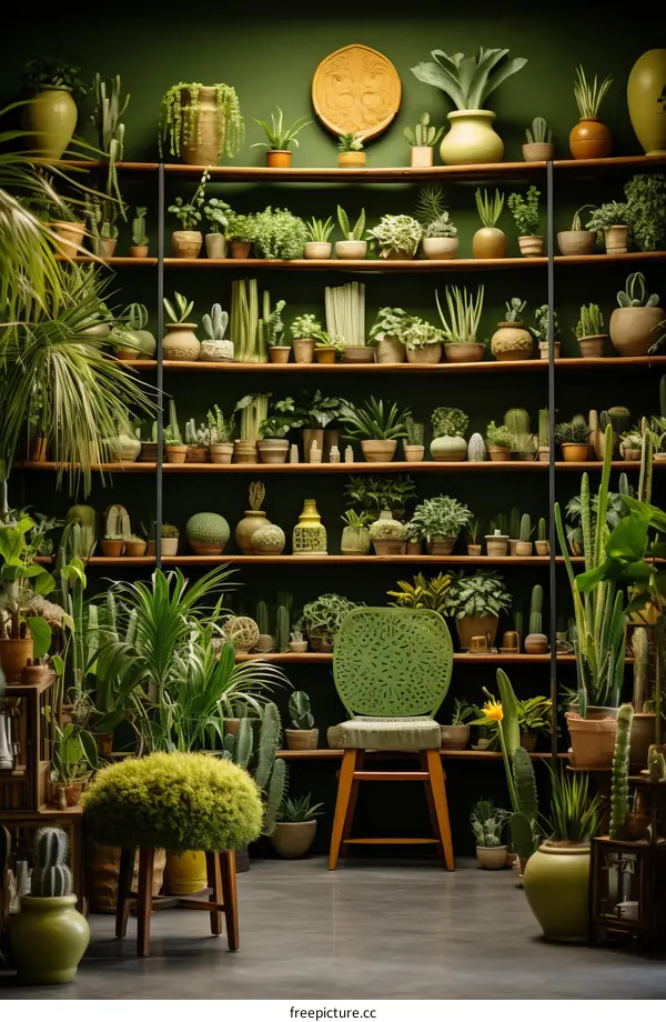 Green Living Room with Abundant Houseplants