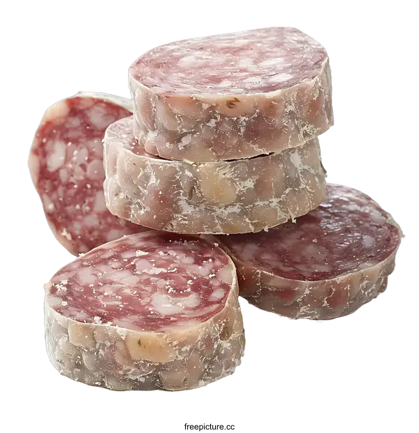 [Transparent Background PNG]Sliced salami on white
