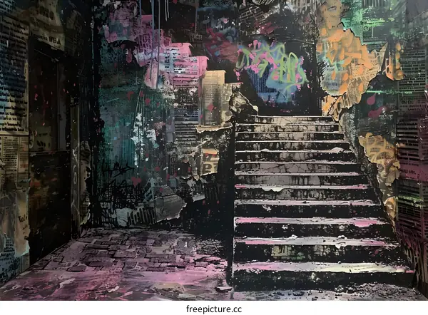 Abstract Art Of Urban Graffiti With Stairs