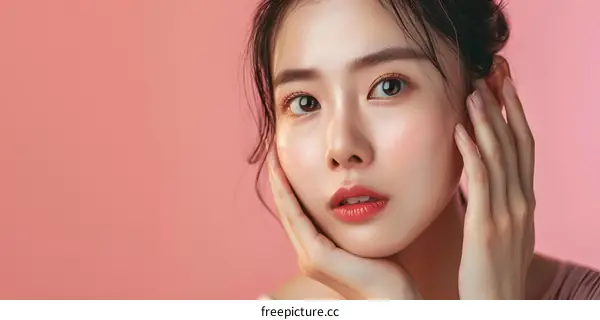 Beautiful Asian Woman with Pink Background