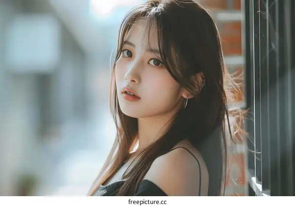 Portrait of a Young Asian Woman with Long Hair