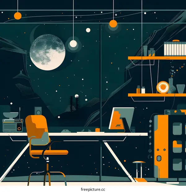 Night Desk With View of Moon and Stars