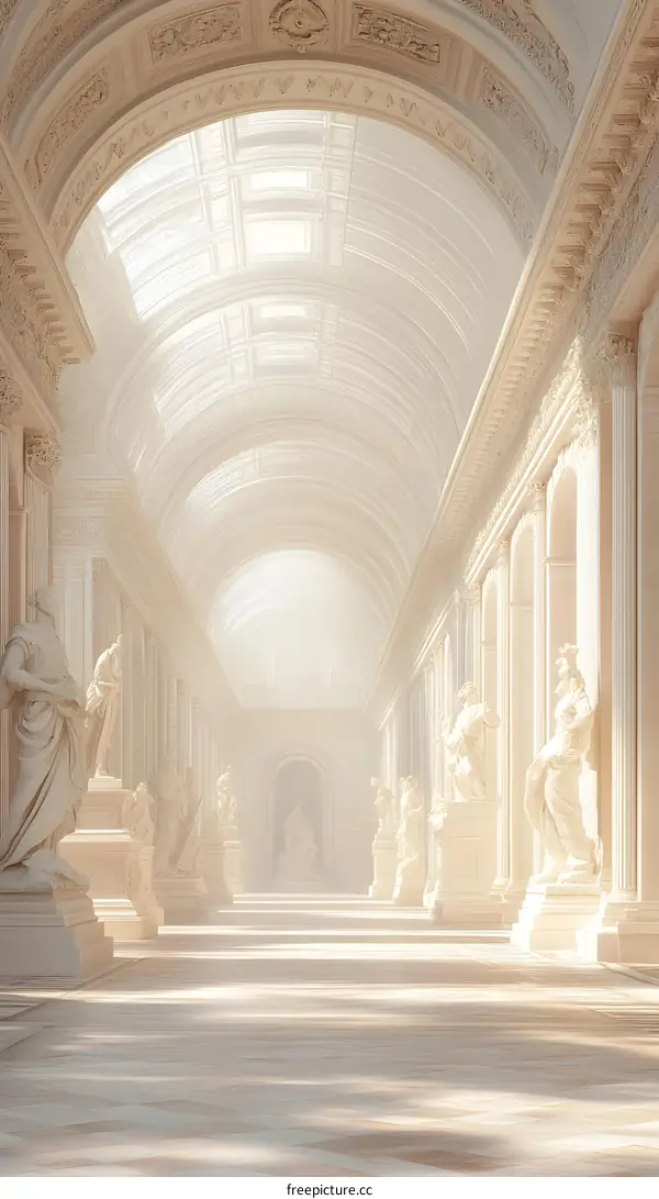 White Marble Hallway with Statues