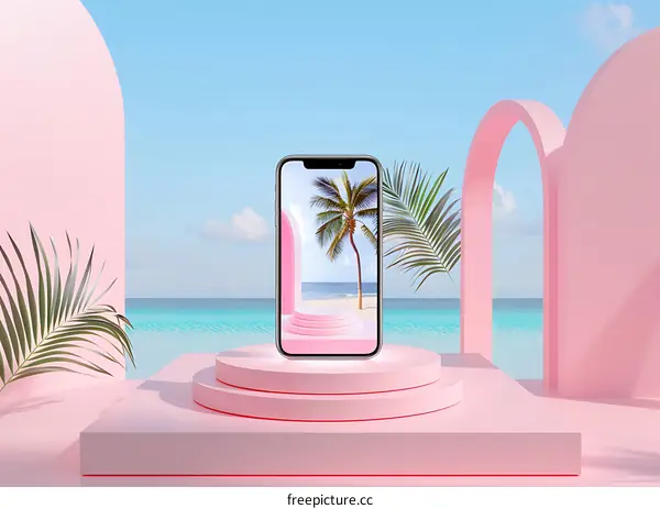 Summer Beach Scene Displayed On Smartphone