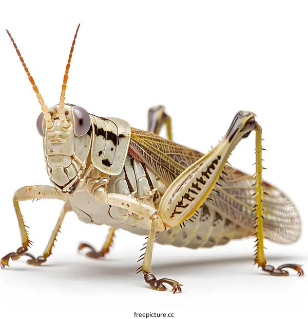 A macro photo of a grasshopper