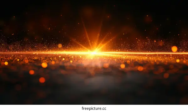 Golden glitter background with shiny lights and glowing particles