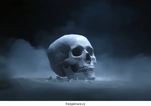 Skull in a Dark and Misty Setting