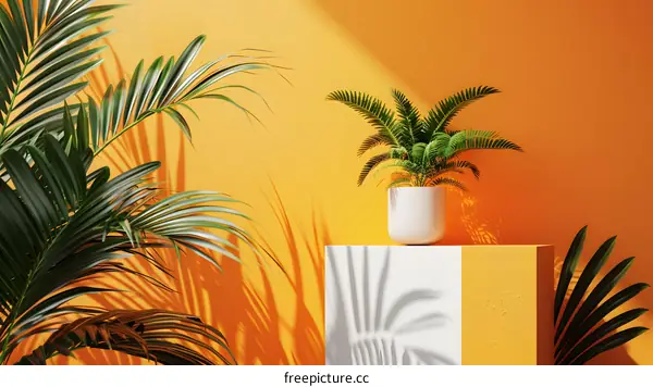Tropical Plants Minimalist Interior Design with Yellow Wall