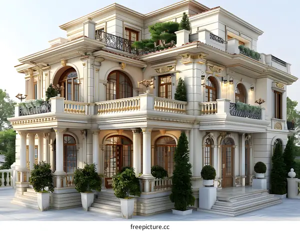European-style villa with cream exterior and ornate details