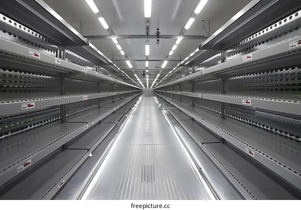 Empty Grocery Store Shelves and Aisle