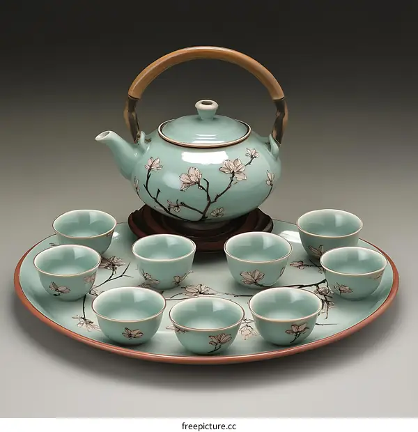 Traditional Chinese Tea Set with Floral Design