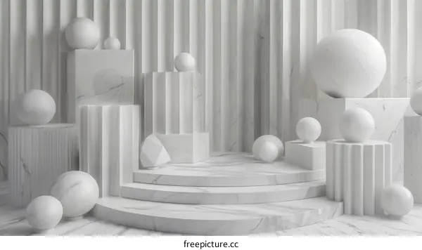 Abstract White Marble Geometric Shapes Display