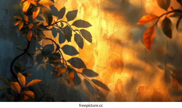 Sunlight shining through leaves onto a wall