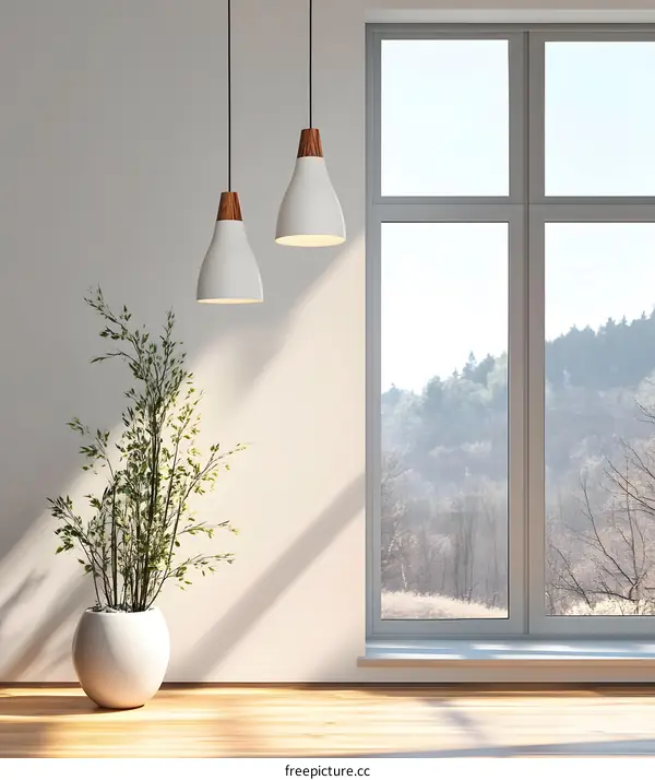 Modern Interior Design With White Pendant Lamps and a Window View