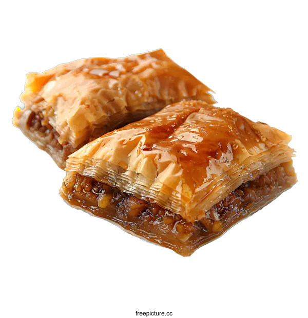 [Transparent Background PNG]Two pieces of baklava pastry on white