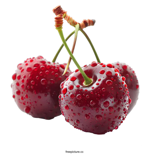 [Transparent Background PNG]Fresh cherries with water drops