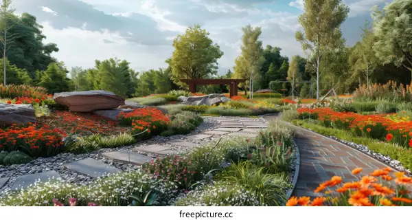 Vibrant Springtime Tulip Garden in Full Bloom