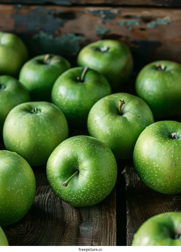 Green Apples on a Wooden Table