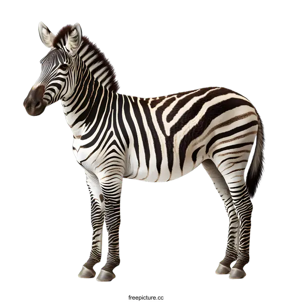 [Transparent Background PNG]Striped Zebra Standing on White Background