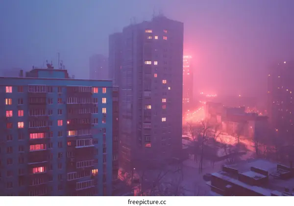 City Lights Shrouded in Fog