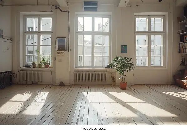 Bright and Airy Scandinavian Style Room with Large Windows and Plants