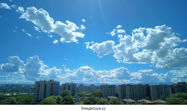 Blue sky and white clouds over the city