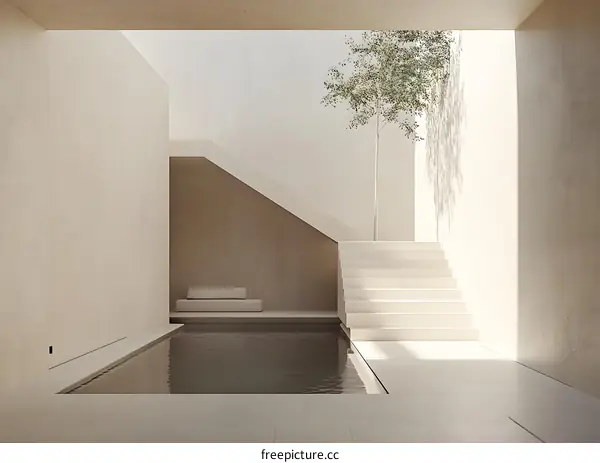 Minimalist Modern Architecture Design Interior  With White Walls And Minimalist Pool