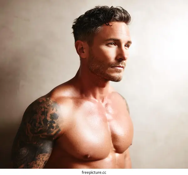 Muscular Man with Tattoo Posing