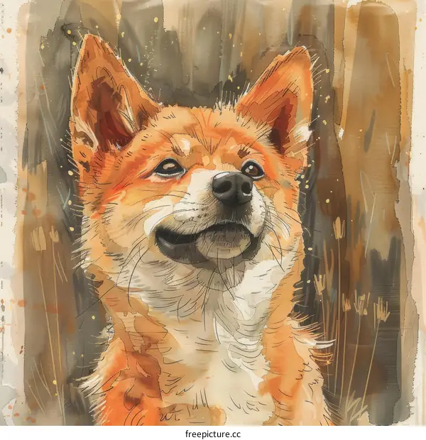 Watercolor painting of a smiling dingo