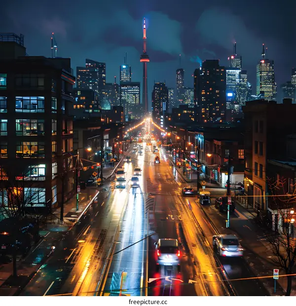 Night View of Toronto Cityscape with CN Tower