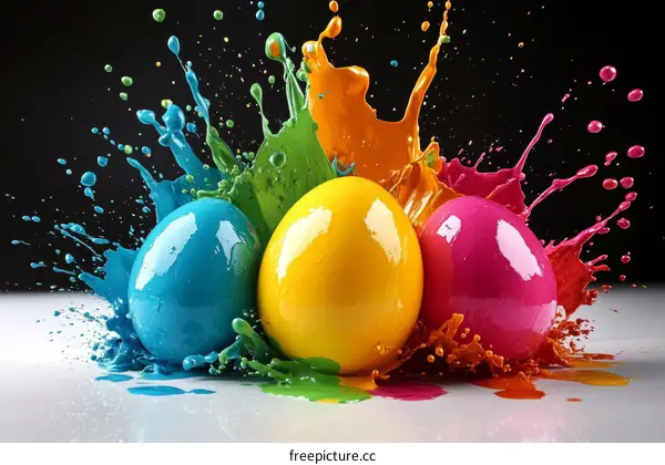 Colorful Easter Eggs with Paint Splatter