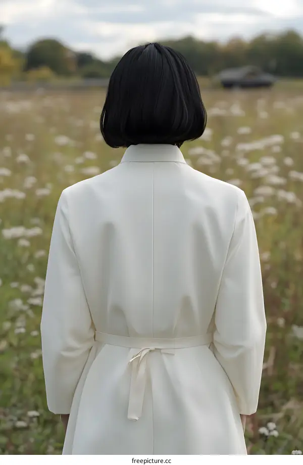 Woman in White Dress Standing in Field Looking Away