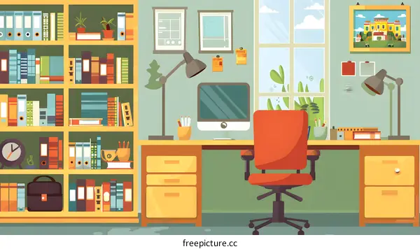 Modern Home Office Desk With Computer And Chair