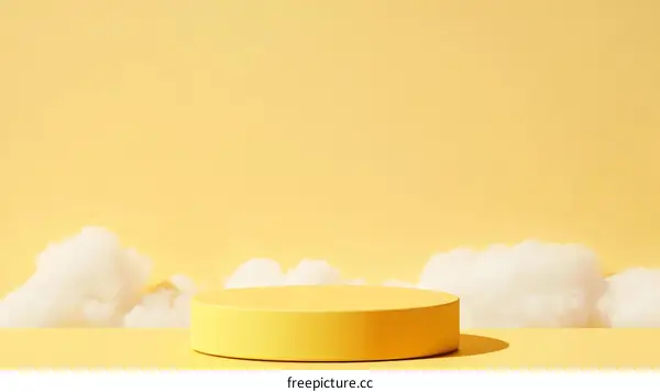 Yellow Podium Display Scene with Fluffy Clouds