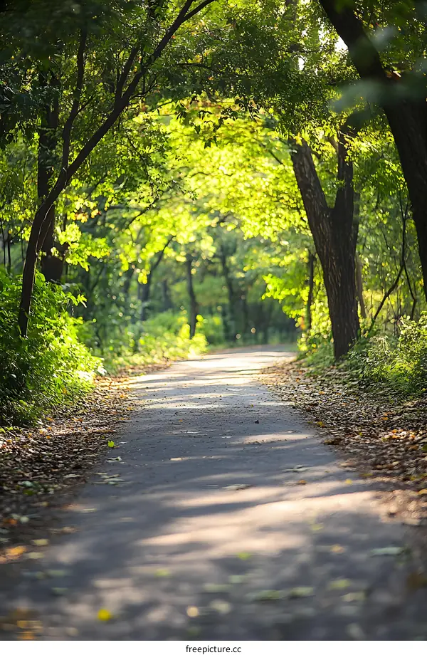 Path Through the Green Forest in the Sunlight