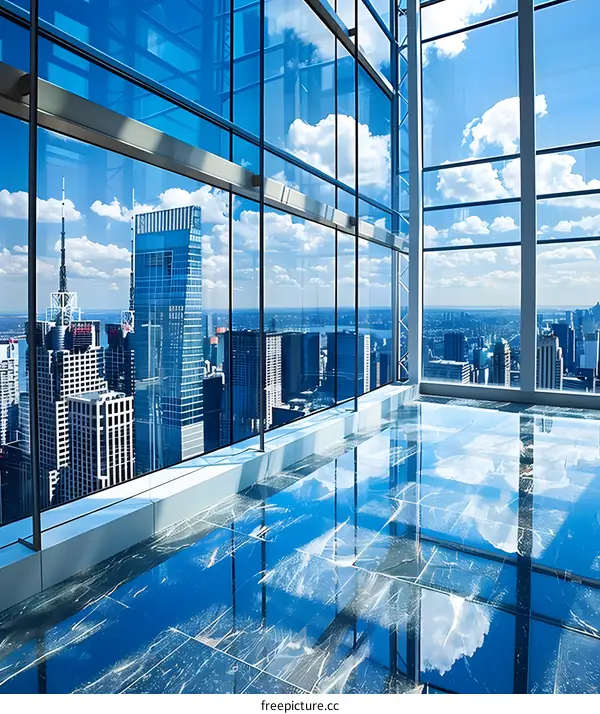 Modern Skyscraper Interior with City View