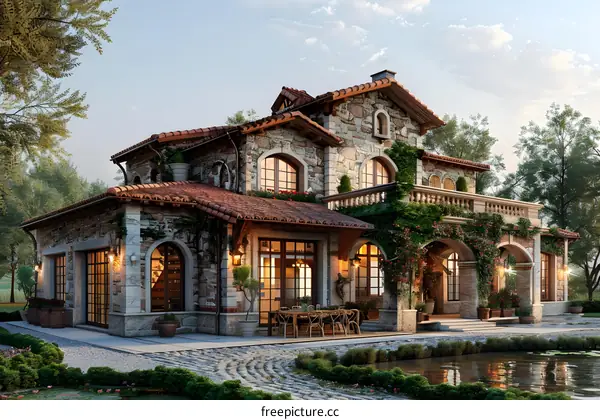 European-style retro villa with lake view