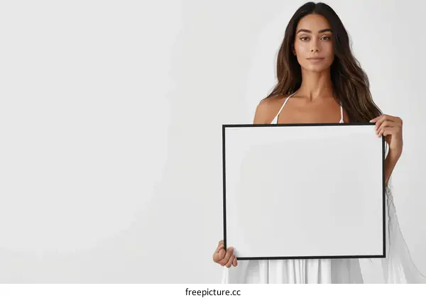 Brunette woman holding a blank sign