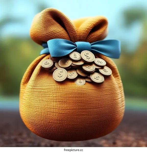 Golden Money Bag Filled with Coins