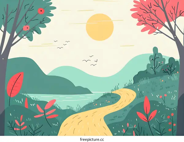 Sunrise Landscape with Winding Road