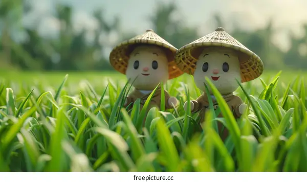 Two cute farmers in a lush green field