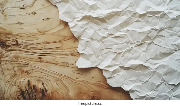 Creased White Paper on a Wooden Surface