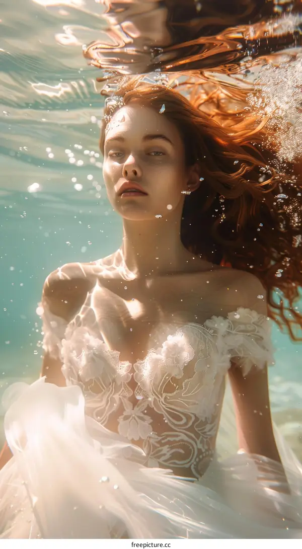 Underwater Beauty in White Dress