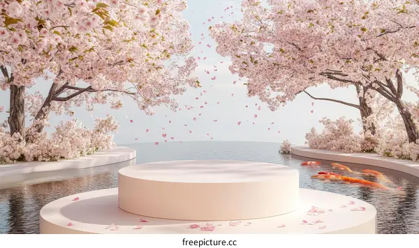Sakura Cherry Blossom Pond Scene Display